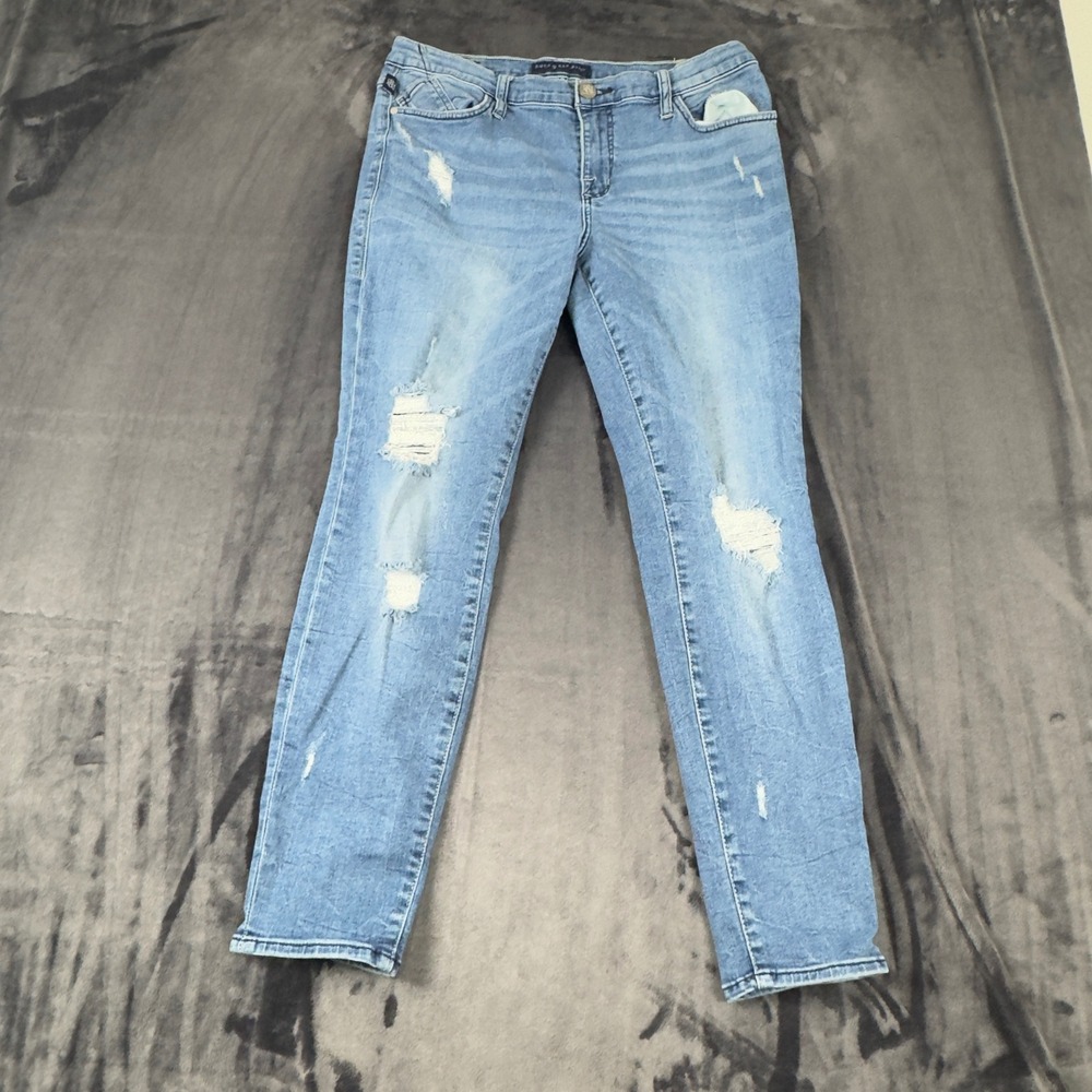 Rock & Republic Skinny Jeans Womens 14 Light Blue Distressed Kashmiere R010226